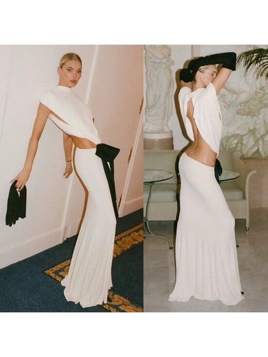 Helsa Dresses & Skirts - HELSA Constantina Jersey Maxi Dress Cream Black NEW with tags